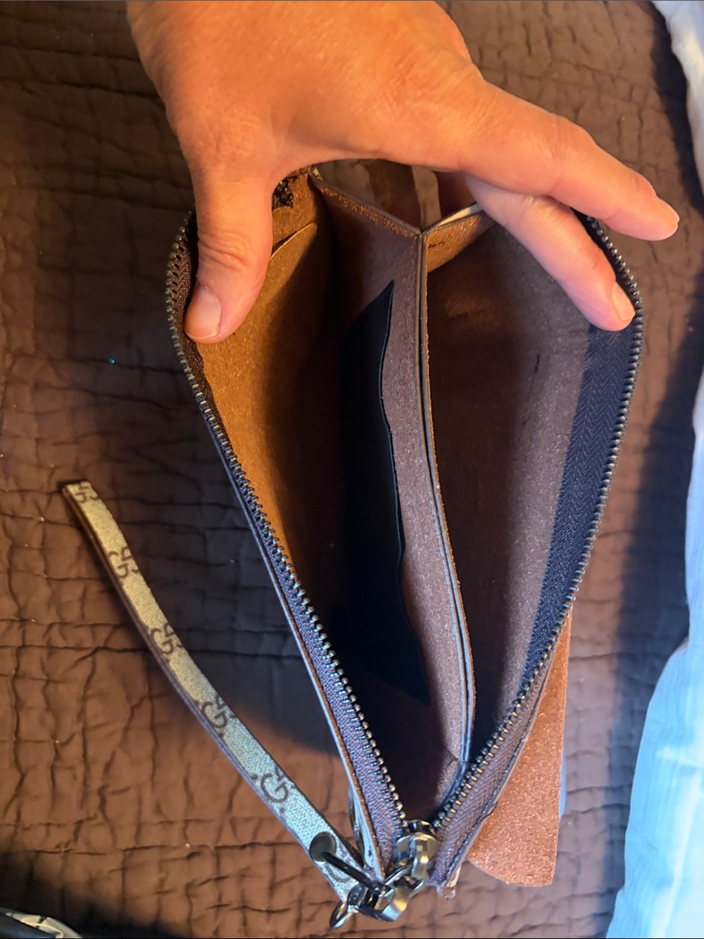 Black Leather & Brown GG Canvas Wristlet Clutch - Picture 3 of 4